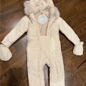 Cream Kids Puffer Jacket with Mittens